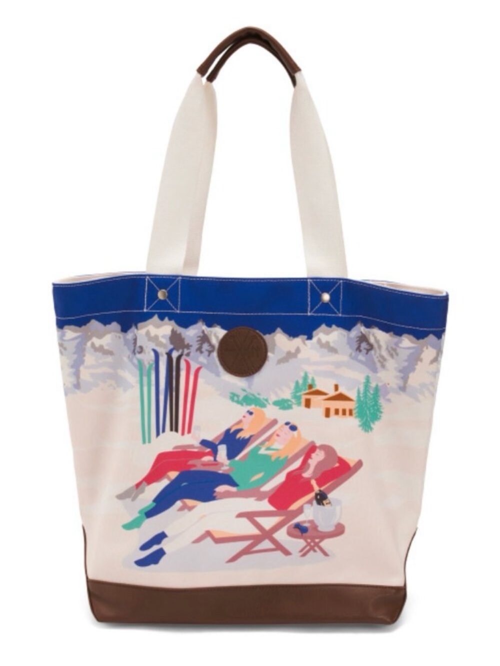 RARE St. Anton Ski Tote Bag with Mountain Lodge Print